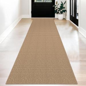 KOZYFLY Long Runners for Hallways 2.6x12 ft Washable Kitchen Runner Non Slip Rubber Backed Hallway Rugs Cotton Entryway Runner Rug Floor Carpet for Indoor Hall, Backdoor, Kitchen, Tan/Orange/Brown