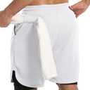 JWJ Men's Running Athletic Workout Sports Mens 2 in 1 Shorts Breathable Gym Short for Men with Pocket (White, XXL)