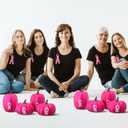 4 Pcs Large Artificial Pink Pumpkin Breast Cancer Awareness Decorations Faux Foam Pumpkins with Pink Ribbon for Breast Cancer Month Fall Table Decor(4.33 Inch,4.72 Inch,White Ribbon)