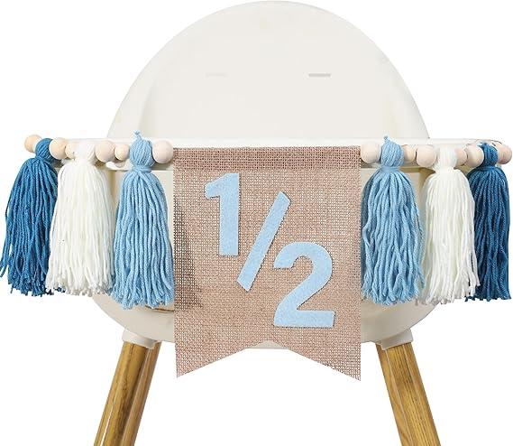 WAWUO Pink 1/2 Birthday High Chair Banner - Girls Half Birthday Party Decorations,Pink Tassel Wood Bead Highchair Garland