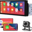 Single Din Car Stereo with Carplay and Android Auto - 6.86 inch Car Radio Touchscreen - EQ Setting Mirror Link SWC USB Charging Bluetooth FM + 12 LEDs Backup Camera