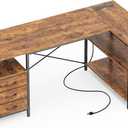 Huuger L Shaped Office Desk with Power Outlets, 55 Inch Computer Desk with 3 Drawers, Shelves, Reverisble for Gaming Corner Work Home Office Study, Rustic Brown