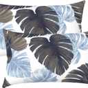 LVTXIII Set of 2 Patio Lumbar Pillows, 12x20 Fade Resistant Outdoor Lumbar Pillow with Inners, Fluffy Decorative Garden Lumbar Cushions for Home Patio Coach Sofa Use, Monstera Blue