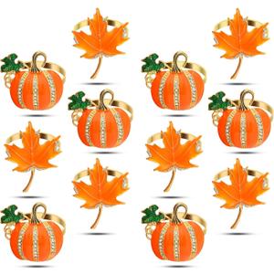 KPOSIYA Fall Napkins Rings, 12 Pcs Thanksgiving Napkin Ring Fall Maple Leaf Napkin Rings and Halloween Pumpkin Napkin Holders for Thanksgiving Table Decorations, Fall Banquet, Holiday Dinner Party