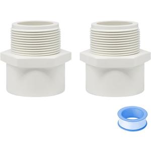 2PCS 1-1/2 Inch Male Thread White PVC Fittings 2-Way PVC Pipe Coupling Adapter Connectors with 1.5" Male Thread Schedule 40 HE054-1-1/2