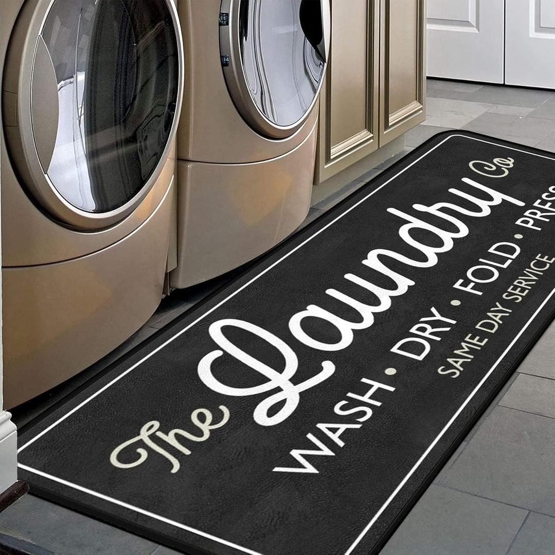 Laundry Room Long Rug Area Rug Non-Slip Floor Mat Waterproof Farmhouse Carpet for Kitchen 72" x 24"(Black-3)