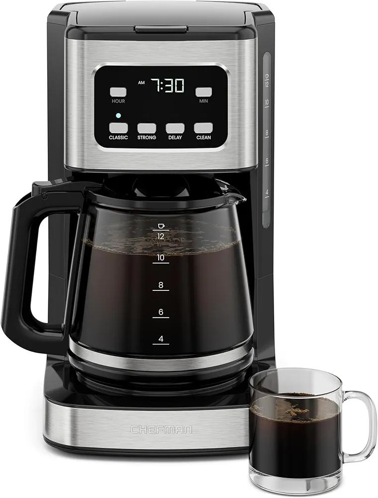 Chefman 12-Cup Programmable Coffee Maker, Electric Coffee Maker, Auto Shut-Off, Digital Display with Auto Brew Function, Drip Pot, Reusable Filter for Fresh Grounds