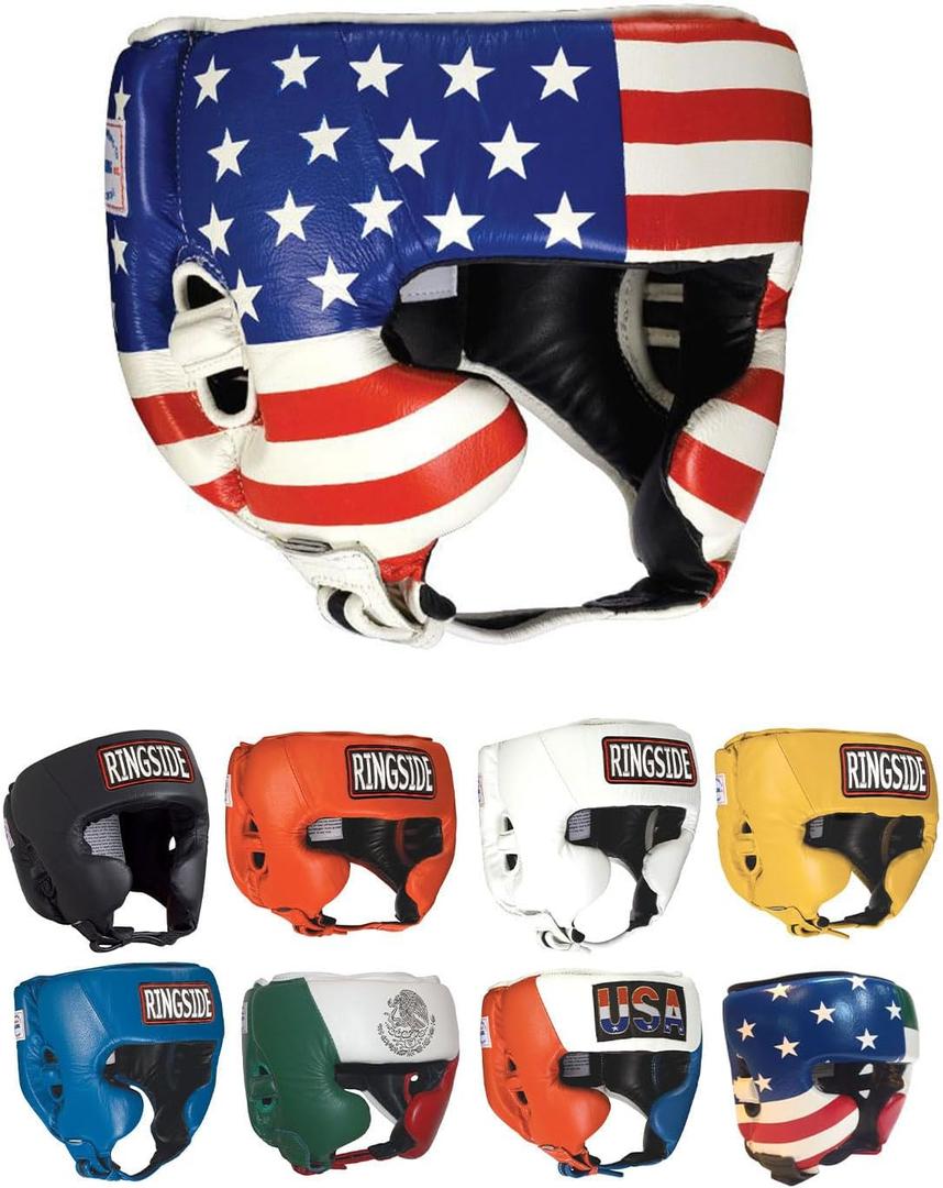 Ringside Competition Boxing Muay Thai MMA Sparring Head Protection Headgear with Cheeks (Small, US Flag)