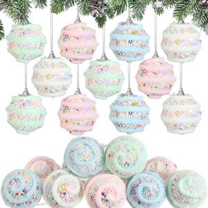 Soulchen 12 Pcs Christmas Pastel Candy Ball Ornaments for Christmas Tree Candy Macaron Shatterproof Foam Balls Hanging Decoration for Xmas Tree Crafts Indoor Wreath Gifts Party Supplies