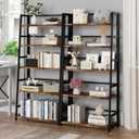 JSB 5 Tier Bookshelf, No Assembly Folding Ladder Bookshelf, 51.6in Tall Foldable Ladder Shelf, Bookcase for Home Office, Living Room,Space-Saving (Rustic & Brown, 5 Tier)