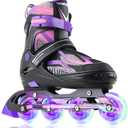 Adjustable Inline Skates for Girls and Boys, Roller Skates with All Light Up Wheels, Patines para Mujer for Kids and Adults, Men, Women Size: Small - Little Kid