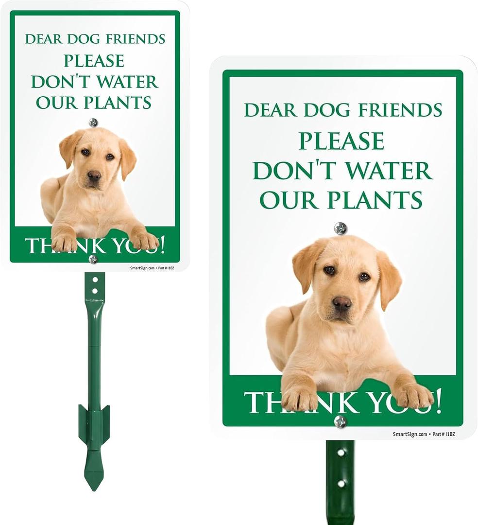 SmartSign Funny Don't Water Our Plants Dog Pee Yard Sign - 10"x7", 21.5 inch Tall Lawn Sign & Stake Kit, Cute Dog Graphic, 40 mil Laminated Rustproof Aluminum
