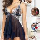 Avidlove Women Lace Lingerie Front Closure Babydoll V Neck Nightwear Sexy Chemise Nightie (Blue)