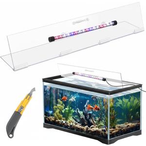Sieral Aquarium Lids Polycarbonate Canopy with LED Light Without Center Brace Aquariums Cover Fish Tank Lid with a Hook Knife(Clear,20x10in)
