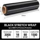 2-Pack 18" x 1500ft Black Stretch Wrap Roll 80 Gauge Industrial Film