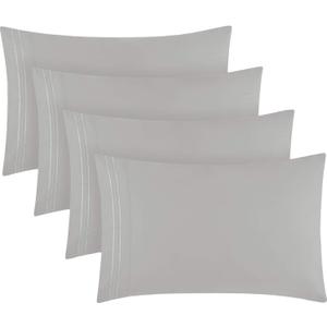 Mellanni Pillow Cases Set - 4 PC Iconic Collection Pillowcases - Luxury, Extra Soft, Cooling Pillow Covers - Wrinkle, Fade, Stain Resistant (Standard/Queen 20" x 30", Light Gray)