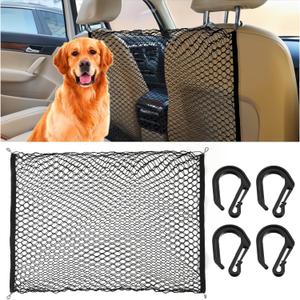 Dog Net for Car, 47.2x35.4 Inch Dual Layer Dog Car Net Barrier Pet Barrier Car Divider Back Seat Net for Most Cars Suvs and Trucks Driving Safely (Black)