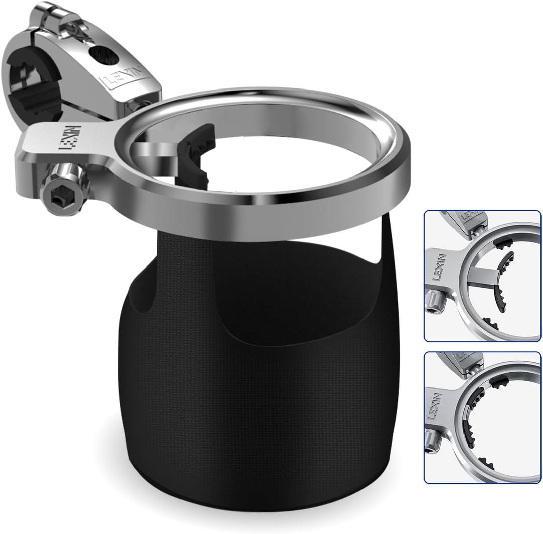 LEXIN C4 Extra Large Motorcycle Cup Holder for Harley Davidson, Max 32oz Drink Holder with 360 Ball Swivel, Aluminum Clamp for 7/8"-1 1/4" Handlebar/Bumper/Pole Mount, Apply for ATV, UTV, Boat, More