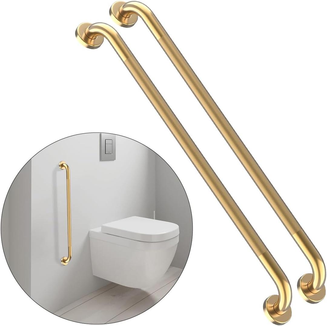 32 Inch Anti Slip Shower Grab Bar Gold, Munzong 2 Pack Bathroom Grab Bar, Knurled Bathroom Balance Bar,Safety Hand Rail Support Handicap Elderly Injury Senior Assist Bath Handle