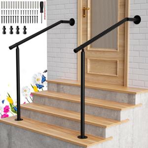 2 Pack Hand Rails for Outdoor Steps 2-3 Step Deck Railing Kit Wall Floor Mounted Wrought Iron Handrails Deck Rail Kit Exterior Hand Railings for Seniors Indoor Stairs Porch Railing