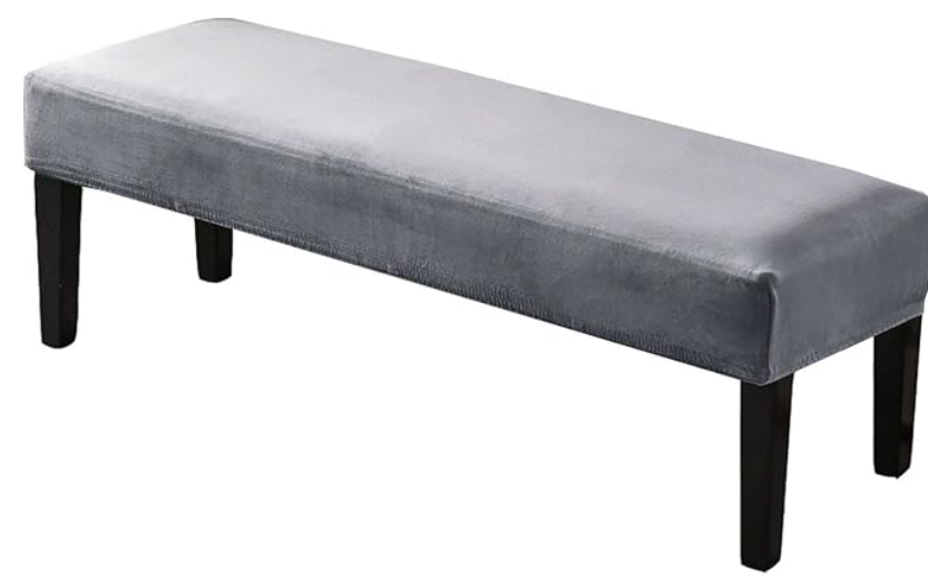 Dining Bench Cover Stretch, Velvet Upholstered Bench Slipcover Stain Resistant Removable Bench Seat Protector Cover Washable for Living Room Bedroom Kitchen-Light Grey 14"x34"
