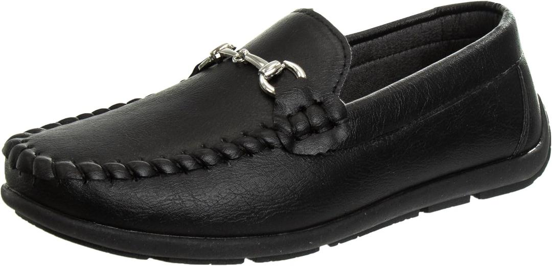 Josmo Boys Moccasin Driving Loafers - Casual Dress Penny Slip On Boat Shoes (Toddlers - Little Kids - Big Kids) (Black New-2)