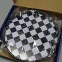Black and White Kitchen Lazy Susan Turntable  Checkered Round Decorative Tray, 9" Table Top Oak Wood Lazy Susan for Cookies, Dining Table Organizer, Small Kitchen Table Centerpiece
