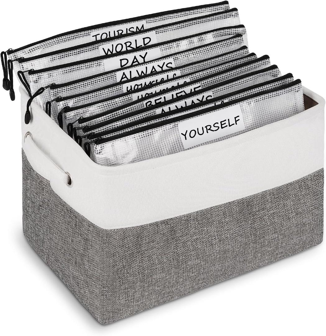 Board Game Storage Containers with 10PCS Zipper Bags, DIY Stickers and Adhesive, Board Game Organizers and Storage Bags for Board Games, Puzzles, Toys, Video Game, Craft Office Supplies (Gray)