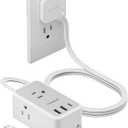 TESSAN Small Flat Plug Power Strip, Ultra Thin Extension Cord 5 ft, 3 AC Outlets 3 USB (1 USB C), 1 Retractable USB C Cable, Multiple Wall Outlet Extender for Cruise Travel Dorm Room Essentials (Gray)
