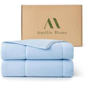 Amélie Home Cooling Comforter Queen Size, Reversible Lightweight Cooling Blanket for Hot Sleepers, Q-Max 0.43 Summer Breathable Cooling Quilt for Night Sweats, 90" x 90", Heather Ice Blue