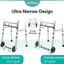 HOMENURSE Narrow Walkers for Seniors, Folding Walker with Skis and 5" Wheels for Small Spaces, Adjustable Width & Height, Aluminum Lightweight Standard Rolling Walker, Support Up to 350lbs, Silver