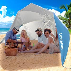 LOTTAFUN Beach Shelter Umbrella,Premiere UPF 50+ Umbrella Shelter with Patented Side Panels and Tilt Mechanism, Heavy-Duty Center Pole, Anchor for Sand and Grass