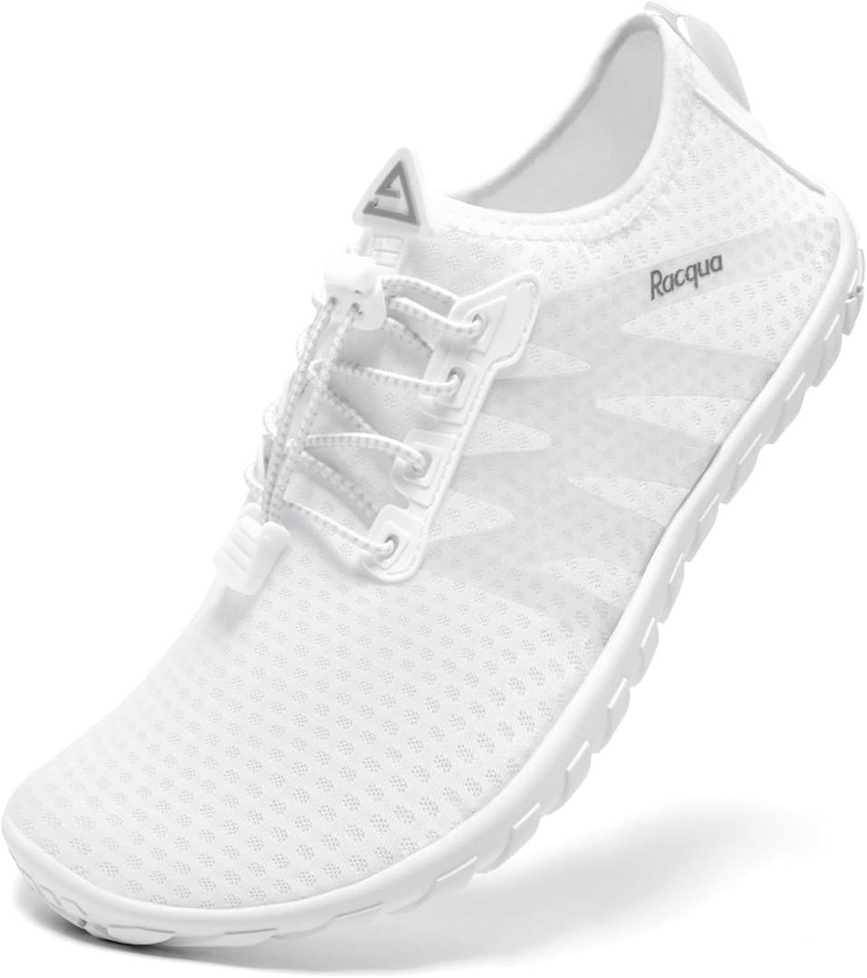 Racqua Womens Water Shoes Quick Dry Barefoot Beach Swim Shoes Lightweight Surfing Diving Kayaking Yoga Sports Aqua Shoes White 6.5 Women/ 5.5 Men