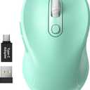 WisFox 2.4G Wireless Mouse for Laptop, Ergonomic Computer Mouse with USB Receiver and Type-C Adapter, 3 Adjustable Levels DPI, 6 Button Cordless Wireless Mice (Mint Green, 1 Pack)