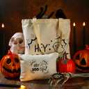 Paterr 4 Pcs Halloween Boo Basket Gift Spooky Tote Bag Keychain Cosmetic Bag Pumpkin Bracelets Ghost Love Boo Gifts for Women (Beige)