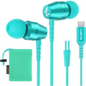 LUDOS OMNITONE USB C Headphones for iPhone 16 15 Pro Max Plus iPad Pro, USB-C Earbuds for Samsung Galaxy S24 S23 S22 S21 S20 A55 A54 A53, USB Type C Earphones - Turquoise