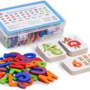 LiKee Alphabet Flash Cards Wooden Letter Puzzle ABC Sight Words Matching Games Counting Board Preschool Educational Montessori Toys for Toddlers Boys Girls 3+ Years (36 Cards& 37 Wood Pieces)