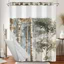 Xiazhilaio No Hook Bathroom Shower Curtain and Liner Set, Birch Tree Forest Print Double Layer Waterproof Fabric Bath Tub Curtain with Snap in Liner, See Through Top, 71 x 74 Inch