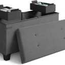 Storage Ottoman Bench with Bins, 30-in Storage Bench for Bedroom End of Bed, Folding Foot Rest Ottoman for Living Room Max 660lbs, Fabric Ottomans, Grey