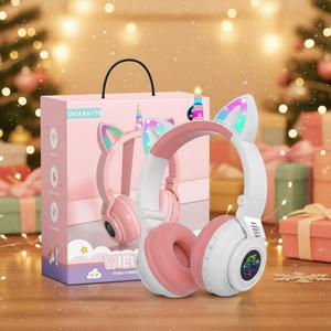 Unicorn Kids' Bluetooth Headphones,Foldable Wireless Headphones for Children with Cable and Microphone Earphones Volume Control,Unicorn-Inspired Gift Design for Birthday Gift & Christmas (white)