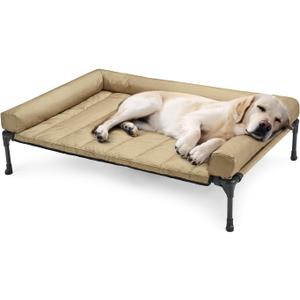 Veehoo Cooling Elevated Dog Bed Add Removable Waterproof Bolster Cushion Mat, Raised Pet Cot with Breathable Teslin Mesh, No-Slip Feet, Dog Couch Bed for Indoor Outdoor, 42x30inches, Beige, CWC2331B