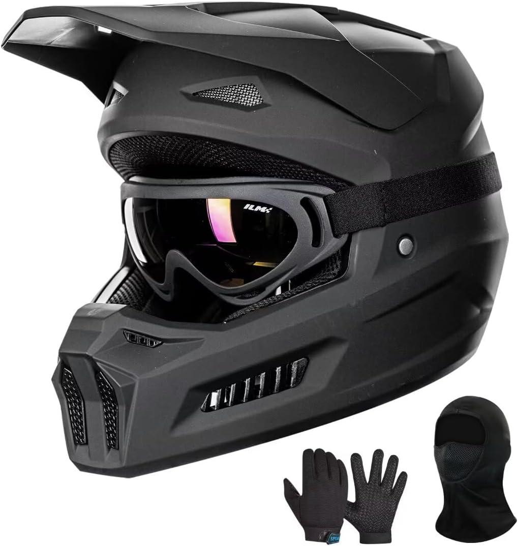 ILM Youth Dirt Bike Helmets Kids ATV Helmet Motorcross BMX Off Road Motorbike with Goggles Gloves Mask DOT Model MT601Y (Matte Black, Youth-X Large)
