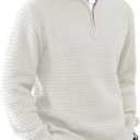 KAVIANA Men's Casual Quarter-Zip Sweater Textured-Knit Mock Neck Pullover Business, 3XL, Off-White