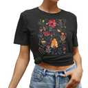 Floral Graphic Shirt Women Boho Wildflowers Tee Vintage Flower Tshirt Round Neck Loose Casual Short Sleeve Tops (S)