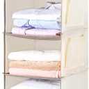 BOOMIBOO Hanging Closet Organize and Shelves5-Hanging Shelf with 2 Side PocketsStorage Foldable Beige (1)