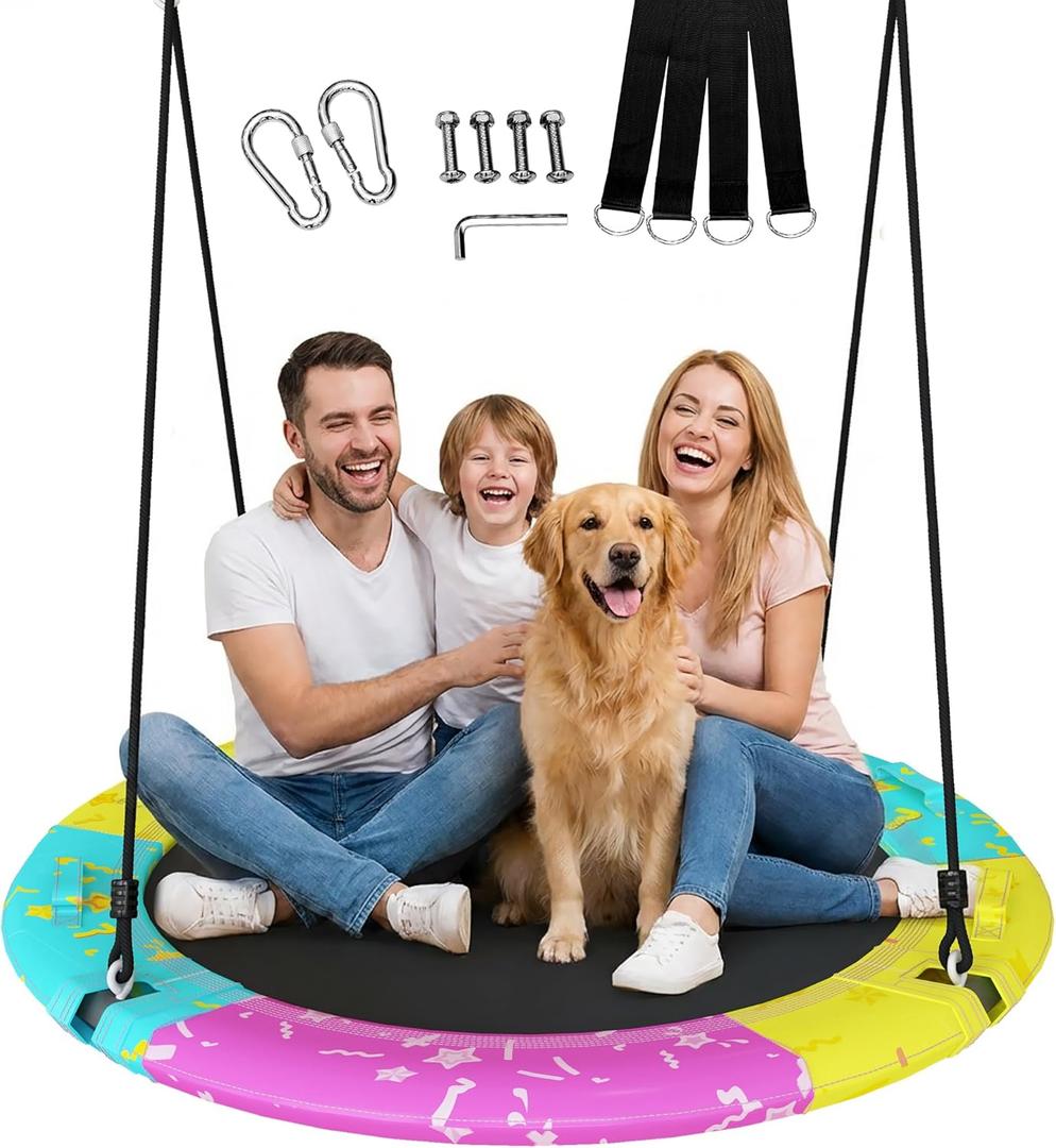 Tree Swing, 43'' | 48'' Saucer Swing for Kids and Adults, ASTM Approved Swing Sets with Tree Hang Kit, 900lbs Weight Capacity, Backyard Or Playground, Waterproof and UV-Resistant Mat