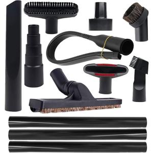 12 Pcs Universal Vacuum Attachment Kit, Vacuum Hose Adapter, 1-1/4" Vacuum Cleaners Accessories with Horse Hair Brush Extension Wand Wheeled Floor Brush Flexible Crevice Tool