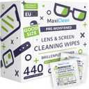 MAXI CLEAN 440 Pack Lens Wipes for Eyeglasses Pre-Moistened, Individually Wrapped Streak-Free Cleaning for Glasses & Laptop Screens, Glasses Cleaner Wipe Bulk 5.5 x 4.7 Inch, Sunglasses & Phone Wipe