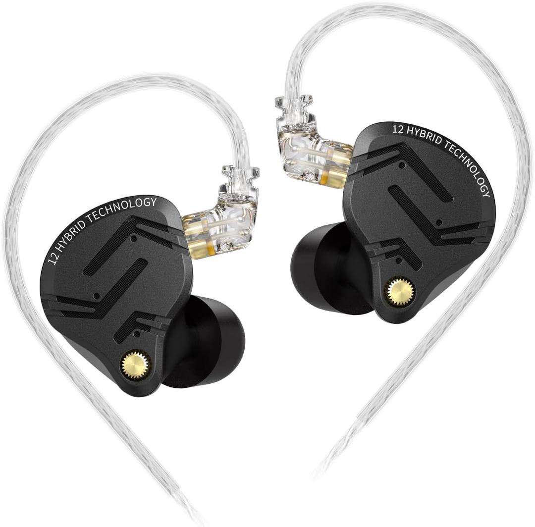 KZ ZS12 PRO X in Ear Monitor Headphones, Wired Gaming Earbuds 1DD+5BA Hybrid Driver IEM Earphone without Mic, KZ IEM in Ear Monitors for Musician Audiophile, 2Pin IEM Cable, without Tuning Switch, Black