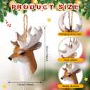 Jetec 3 Pcs 3 Inches Wooden Christmas Deer Ornaments Deer Bust Head Hunter Antler Rack 8 Point Buck, Hunting Christmas Tree Hanging Decorations, Hand-Carved Xmas Hunter Gift Xmas Deers Head Ornaments